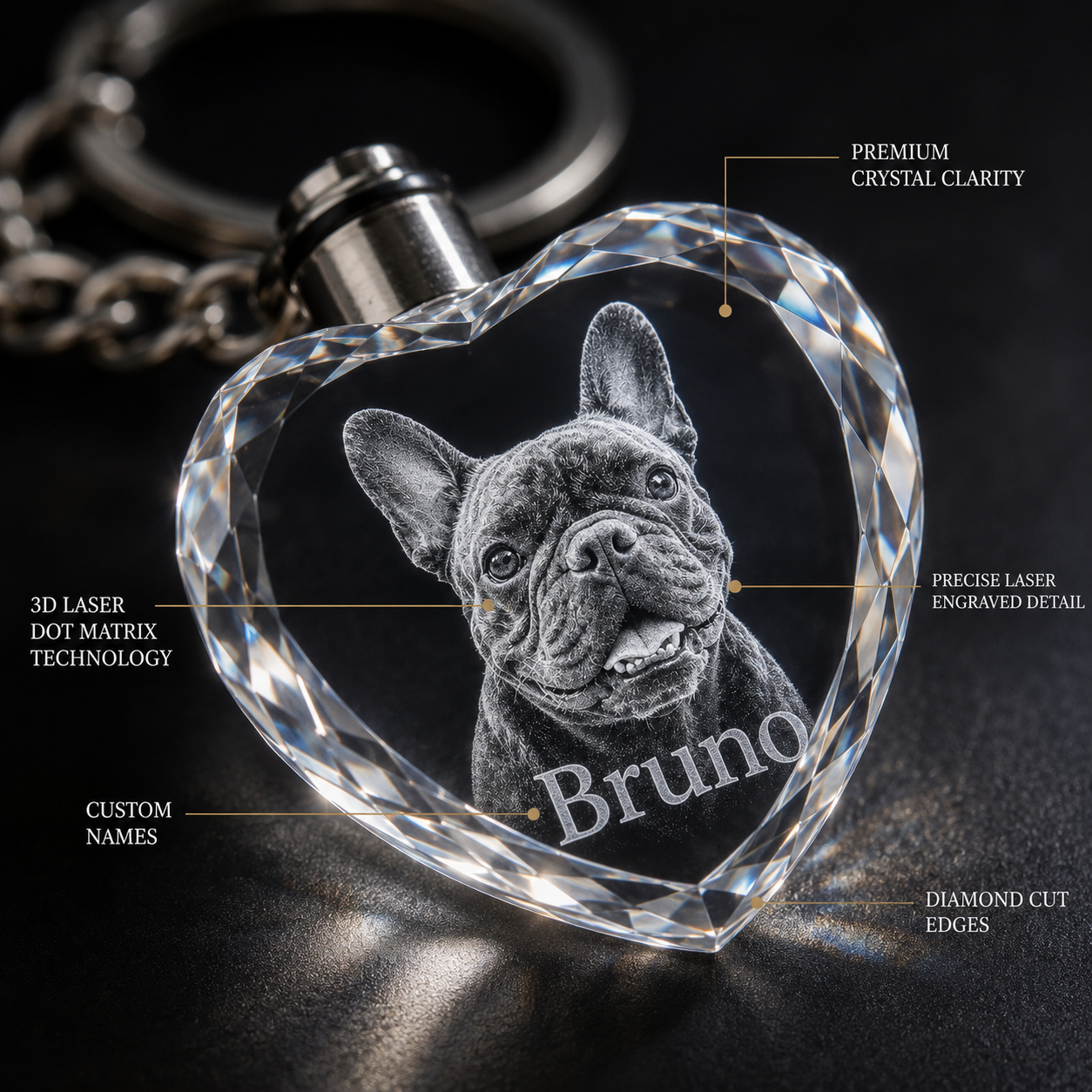 Custom 3D Photo Engraved on the K9 Crystal Keychain