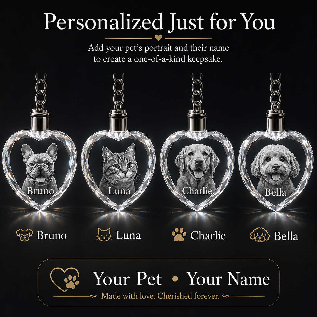 Custom 3D Photo Engraved on the K9 Crystal Keychain